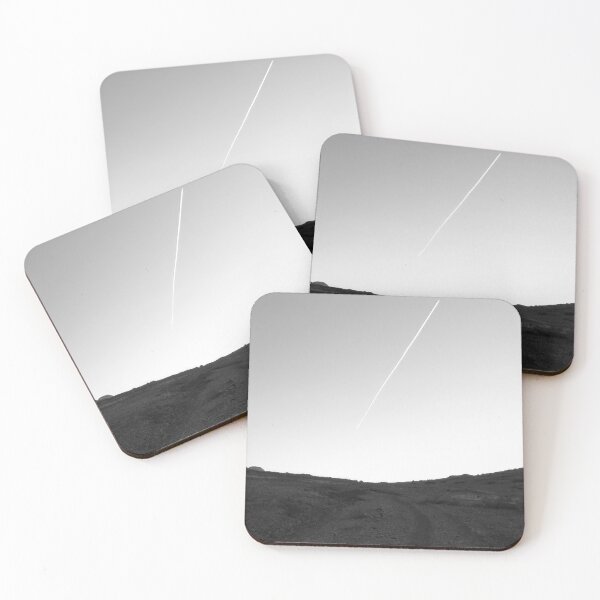 Item preview, Black and white scenic landscape photograph of a vapour trail disrupting the clearness of the sky and a dusty road with hill on each side designed and sold by Alahyane Said.