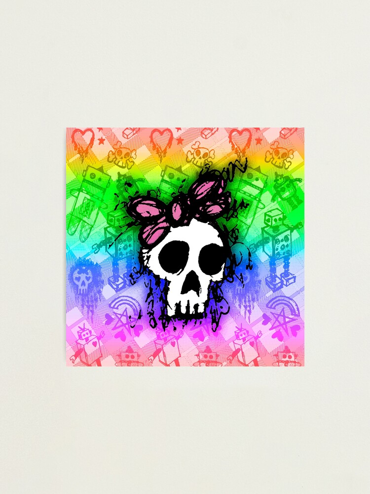 Thumbnail 1 of 3, Photographic Print, Rainbow Sketched Skull Princess designed and sold by RoseanneJones.