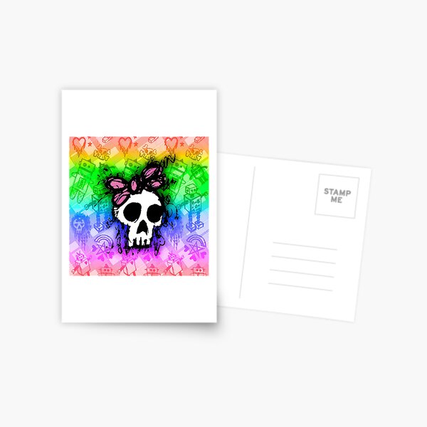 Rainbow Sketched Skull Princess Postcard