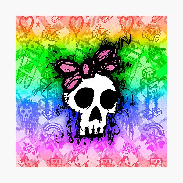 Rainbow Sketched Skull Princess Photographic Print
