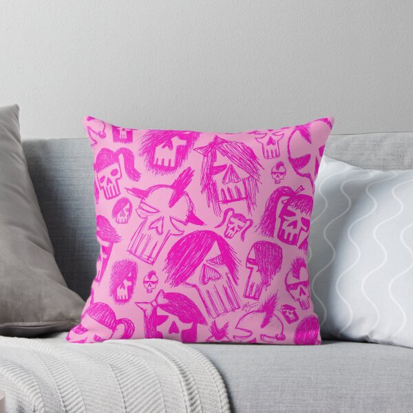 Pink Skull Sketches Throw Pillow