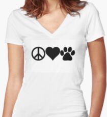 Peace Love Dog paw Women's Fitted V-Neck T-Shirt