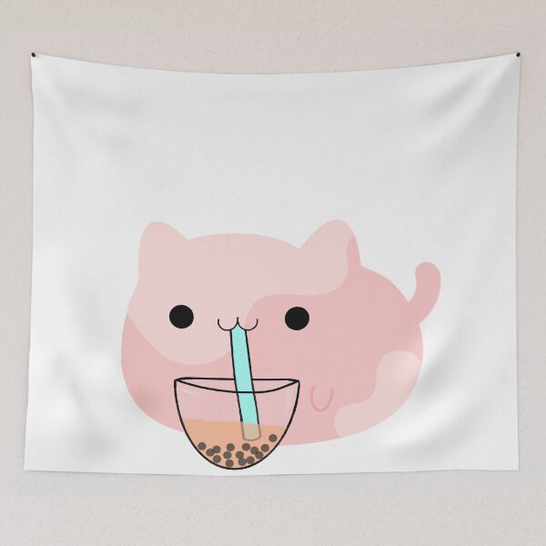 Item preview, Aesthetic Cat Drinking Boba designed and sold by Avani01.