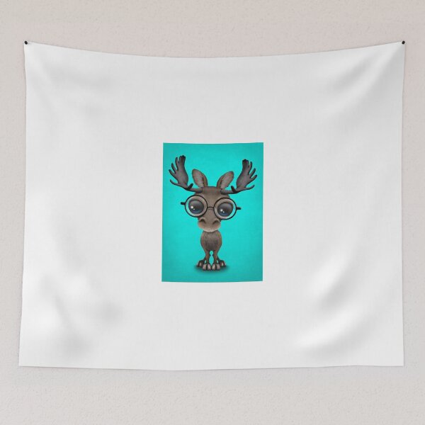 Item preview, Cute Curious Baby Moose Nerd Wearing Glasses on Blue designed and sold by JeffBartels.