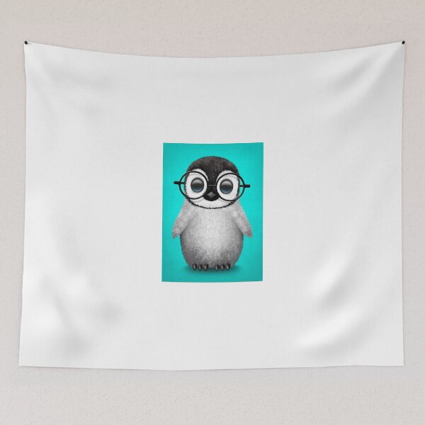 Item preview, Cute Baby Penguin Wearing Eye Glasses on Blue designed and sold by JeffBartels.