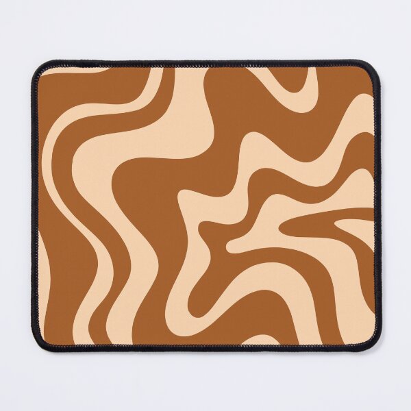 Retro Liquid Swirl Abstract Pattern in Brown and Apricot Mouse Pad