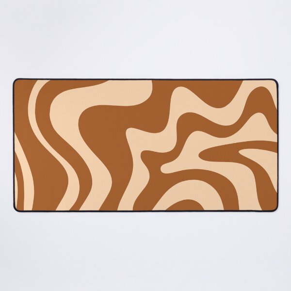 Retro Liquid Swirl Abstract Pattern in Brown and Apricot Desk Mat