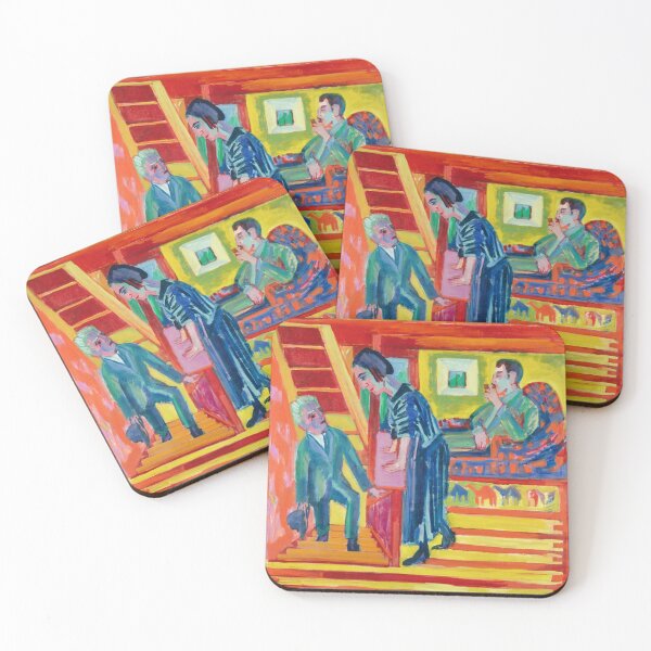Item preview, Expressionism Painting The Visit - Couple and Newcomer (1922) by Ernst Ludwig Kirchner designed and sold by Designedbysm.