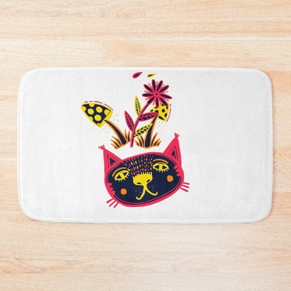 Item preview, Colorful cat, flowers and mushrooms design designed and sold by Petru&Myself.