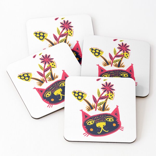 Item preview, Colorful cat, flowers and mushrooms design designed and sold by Petru&Myself.