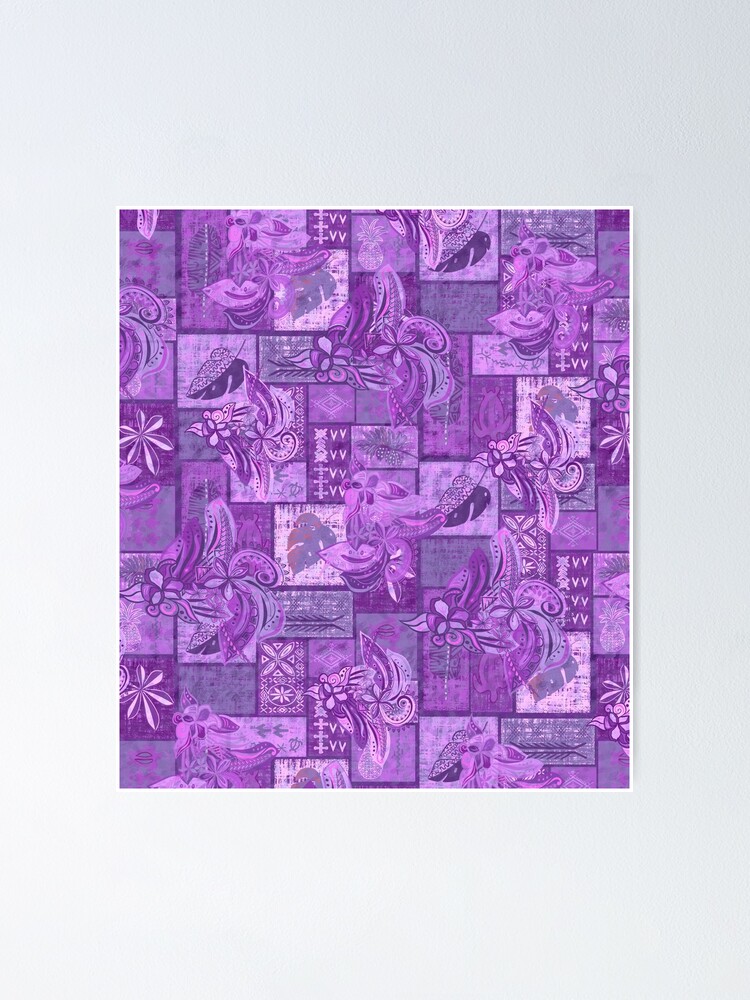 "Vintage Violet Jungle Samoan Patchwork Tapa Artboard " Poster for Sale