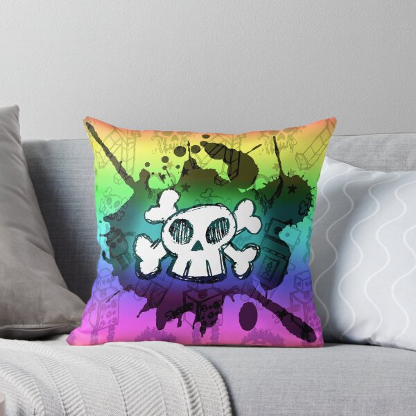 Rainbow Cartoon Skull Throw Pillow