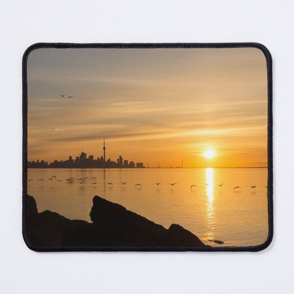 Item preview, Brilliant Sunrise with Birds - Toronto Skyline with Free Flying Cormorants designed and sold by Georgia Mizuleva.