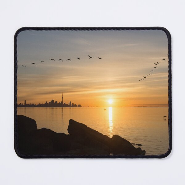 Item preview, Splendid Sunrise with Birds - Toronto Skyline with Free Flying Cormorants designed and sold by Georgia Mizuleva.