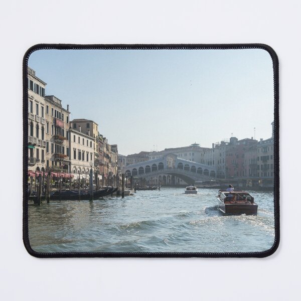 Item preview, Rialto Bridge Traffic - Taxi Boats and Glossy Ripples on the Grand Canal in Venice designed and sold by Georgia Mizuleva.