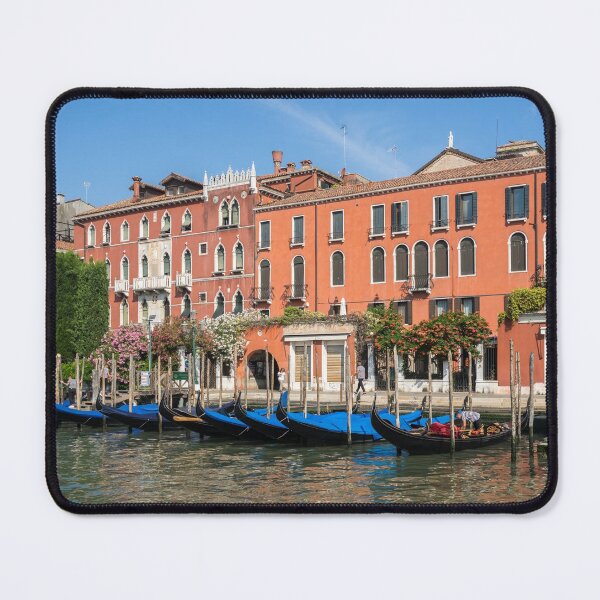 Item preview, Venetian Gondolas on the Grand Canal - Boldly Colored Palazzo Facades and Flowers on Riva del Carbon designed and sold by Georgia Mizuleva.