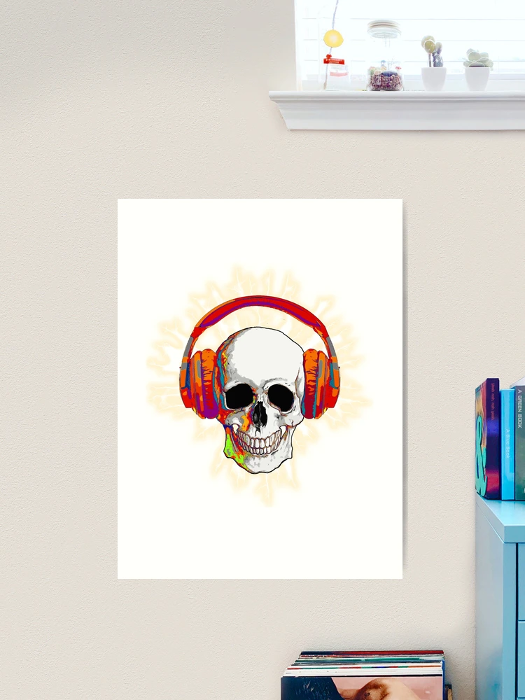 Skull with headphones, music, cool, colorfull