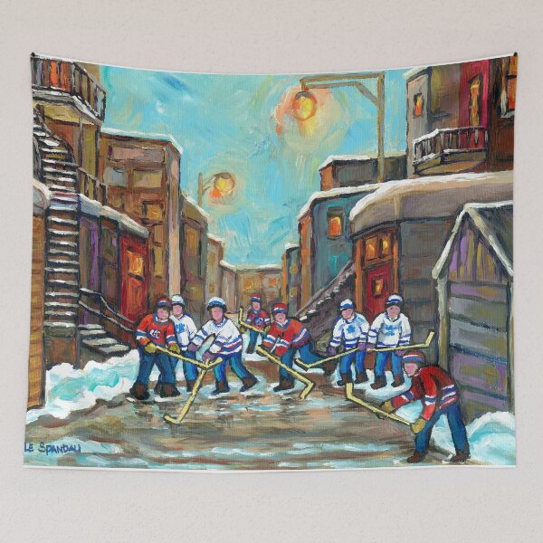 Item preview, MONTREAL WINTER SCENE OUTREMONT BACKLANE HOCKEY GAME designed and sold by Carole  Spandau.