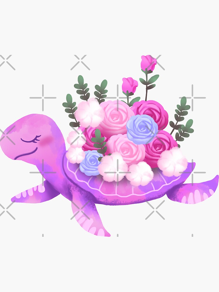 Sea Turtle With Pink Roses - Flowers by Stepingston