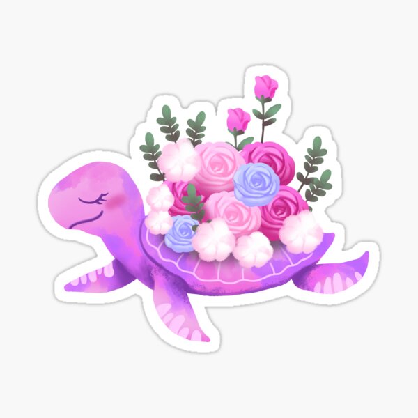 Sea Turtle With Pink Roses - Flowers Sticker