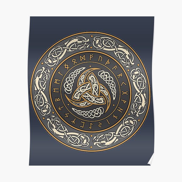 Horns of Odin Norse Triskelion with Runes Poster