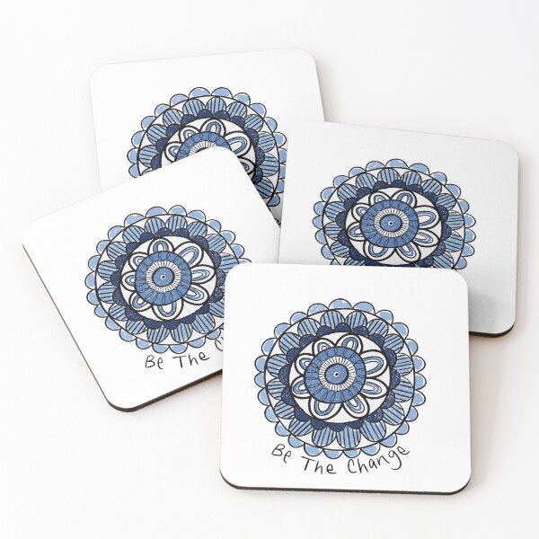 Item preview, Blue Be the change quote whimsical mandala designed and sold by Zendays.