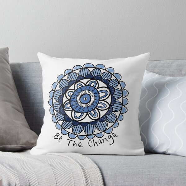 Item preview, Blue Be the change quote whimsical mandala designed and sold by Zendays.
