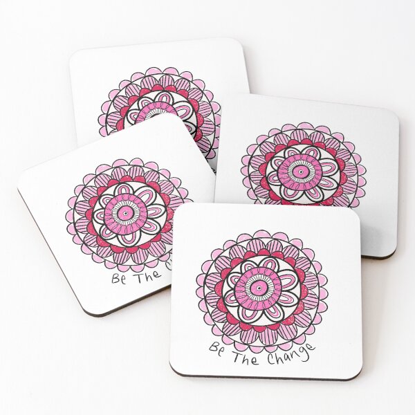 Item preview, Pink and red Be the change quote whimsical mandala designed and sold by Zendays.