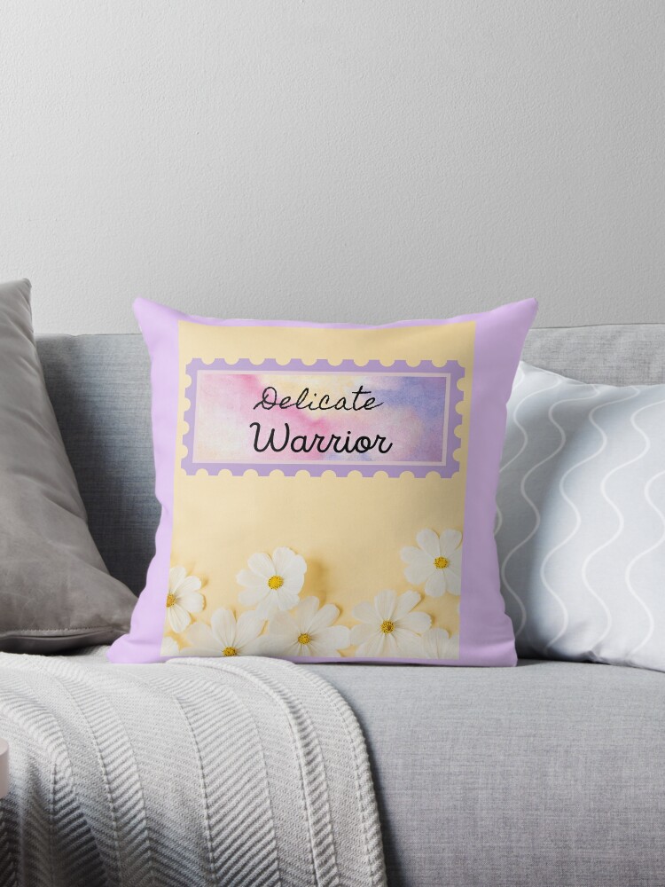 Throw Pillow, Delicate Warrior Motivational Inspirational Design Gifts for Wife Girlfriend Daughter Mom Sister Teacher Coworker for Christmas Birthdays Valentines  designed and sold by TreasureYourDay
