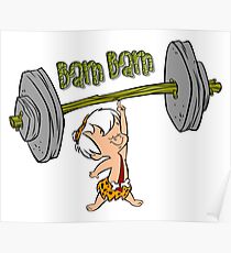 Funny Bam Bam Training The Flintstones Cartoon Poster