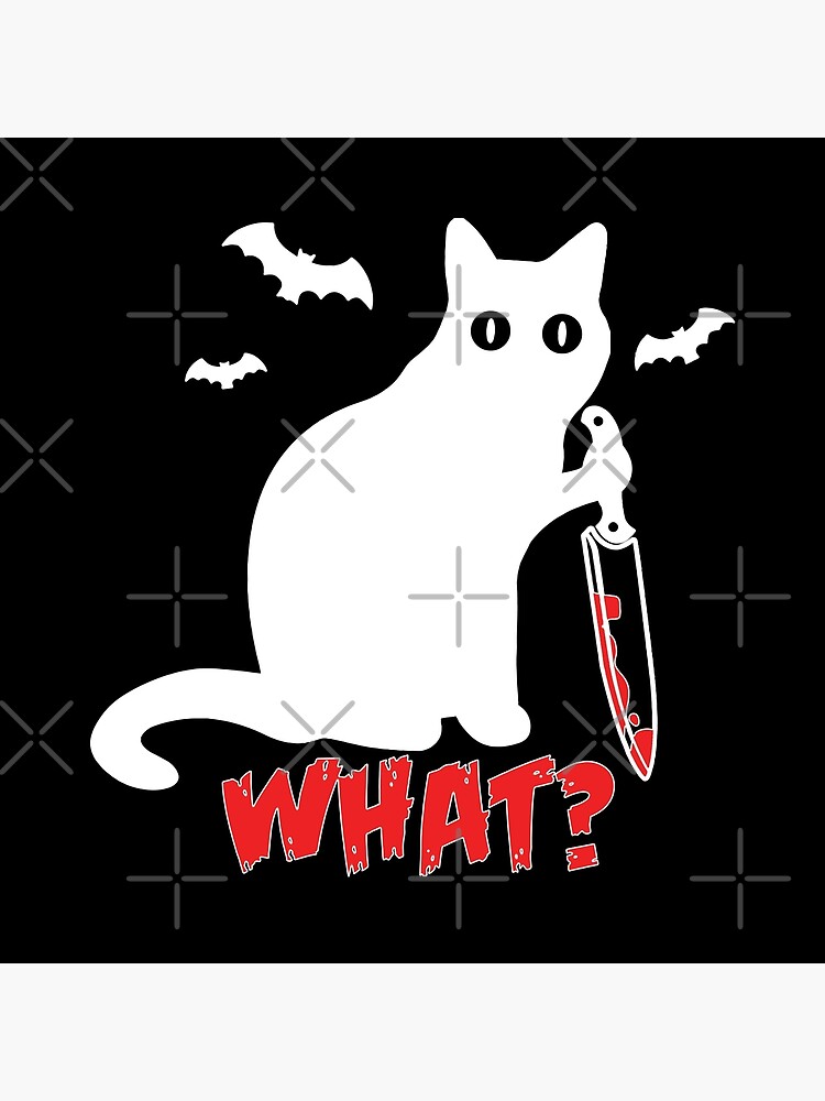 Cat What? Funny Murderous Black Cat With Knife Halloween Premium T-Shirt Cat What? Funny Murderous Black Cat With Knife Halloween Premium T-Shirt