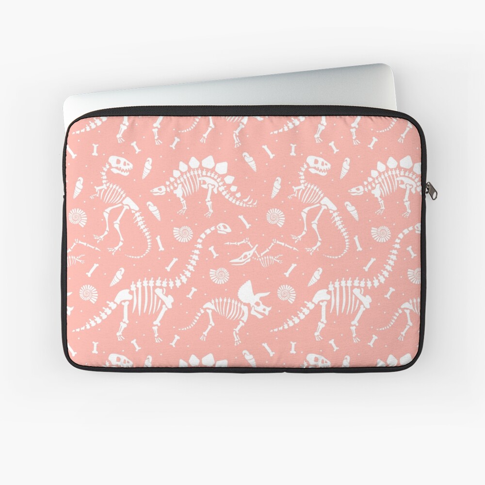 "Dinosaurs Fossils on Pink" Laptop Sleeve for Sale by latheandquill
