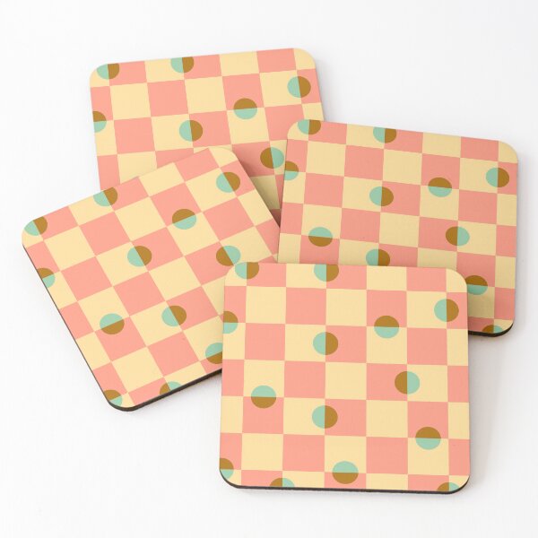 Item preview, DAPPLED GEOMETRIC CHECKERBOARD AND DOTS PATTERN in PINK MINT CREAM BROWN - UnBlink Studio by Jackie Tahara designed and sold by Jackie Tahara of UnBlink Studio.