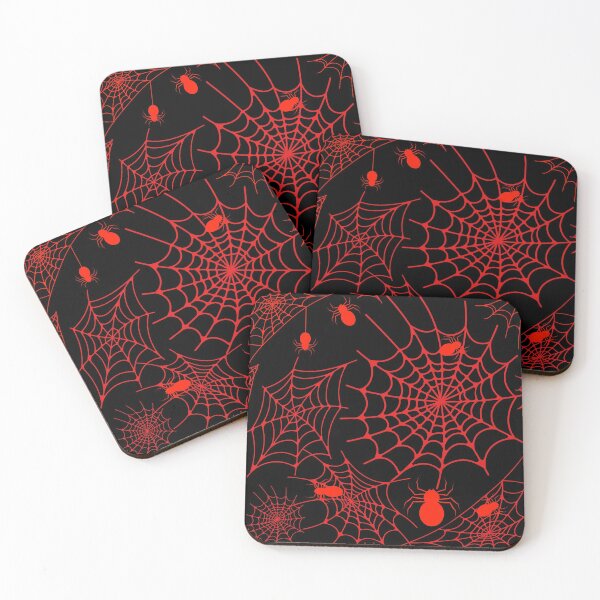 Item preview, Spiderweb pattern with spiders black background red illustration designed and sold by Marcia Motivos.