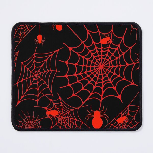 Item preview, Spiderweb pattern with spiders black background red illustration designed and sold by Marcia Motivos.