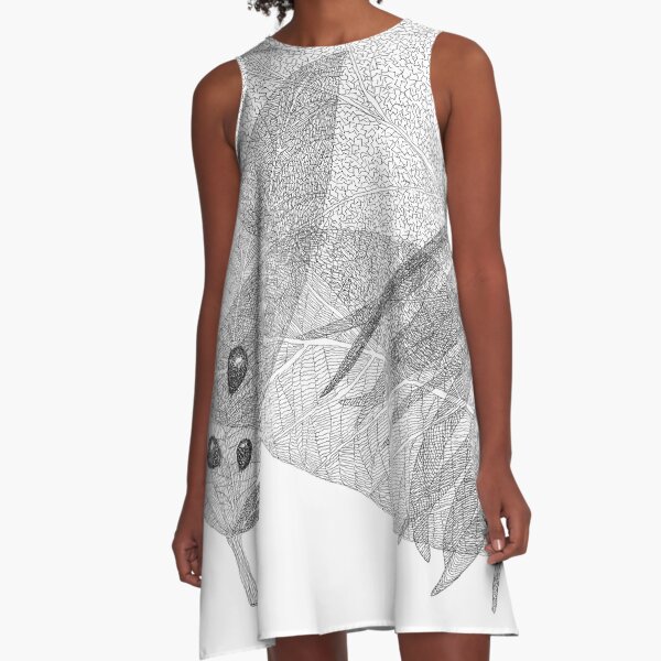 Leaves in black and white A-Line Dress