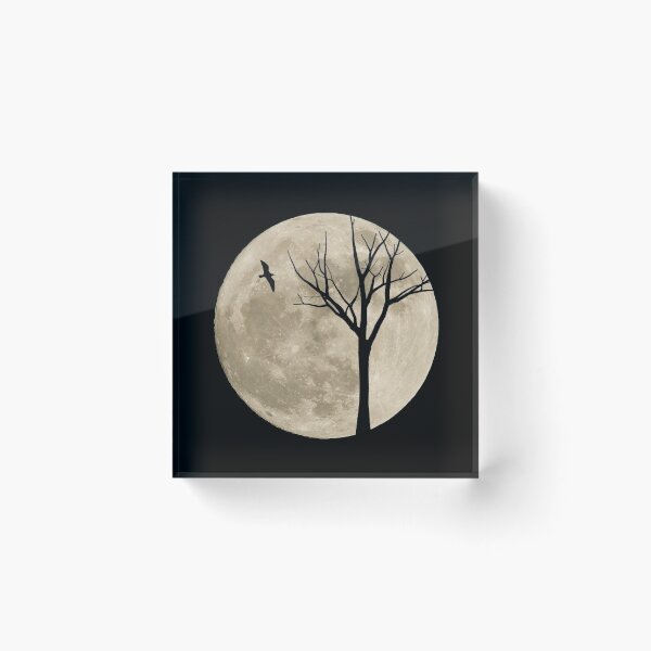 Item preview, bird and tree with big moon designed and sold by berwies.