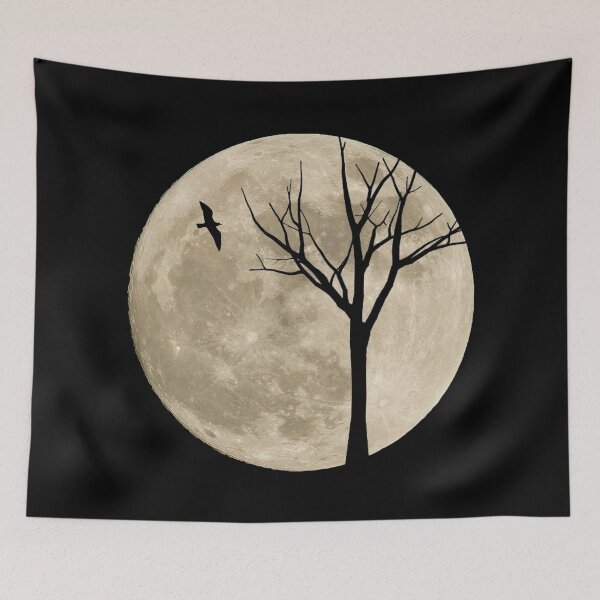 Item preview, bird and tree with big moon designed and sold by berwies.