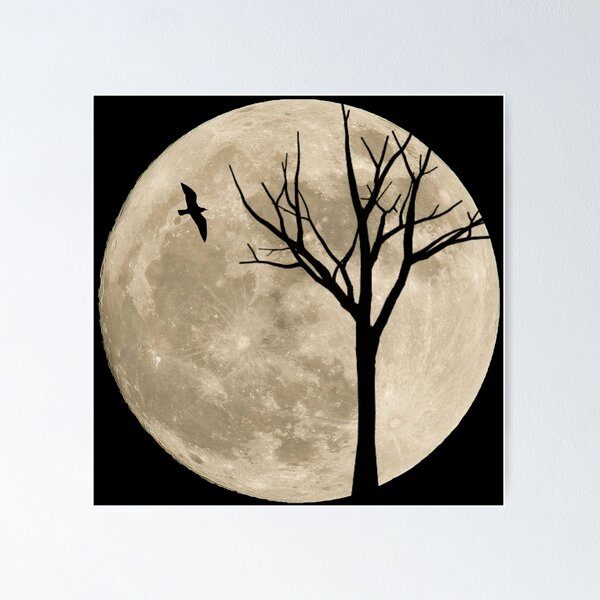 Item preview, bird and tree with big moon designed and sold by berwies.