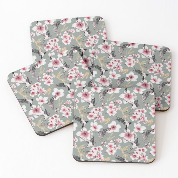 Item preview, Japanese style pattern with birds, bamboo leaves and cherry blossoms. designed and sold by TeeRayBee.