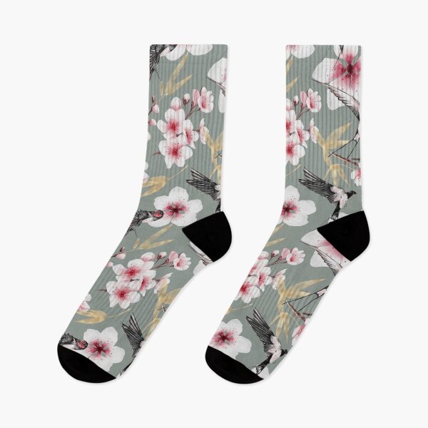 Item preview, Japanese style pattern with birds, bamboo leaves and cherry blossoms. designed and sold by TeeRayBee.