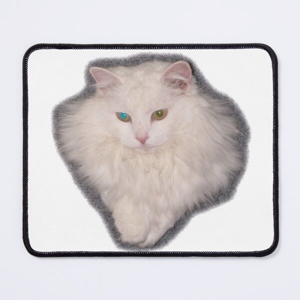 White Angora Cat Head Mouse Pad