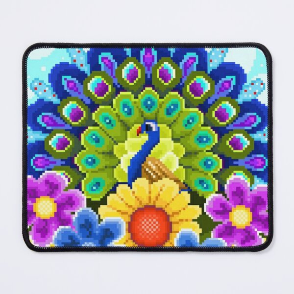 Item preview, Pixelated Peacock and Flowers designed and sold by HopeDetour.