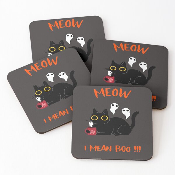 Item preview, Meow I Mean Boo Cat With Coffee Halloween designed and sold by LMcDs.