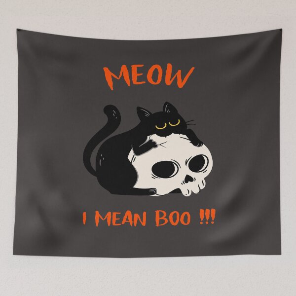 Item preview, Meow I Mean Boo Cute Funny Witches Cat Biting A Skull Halloween  designed and sold by LMcDs.