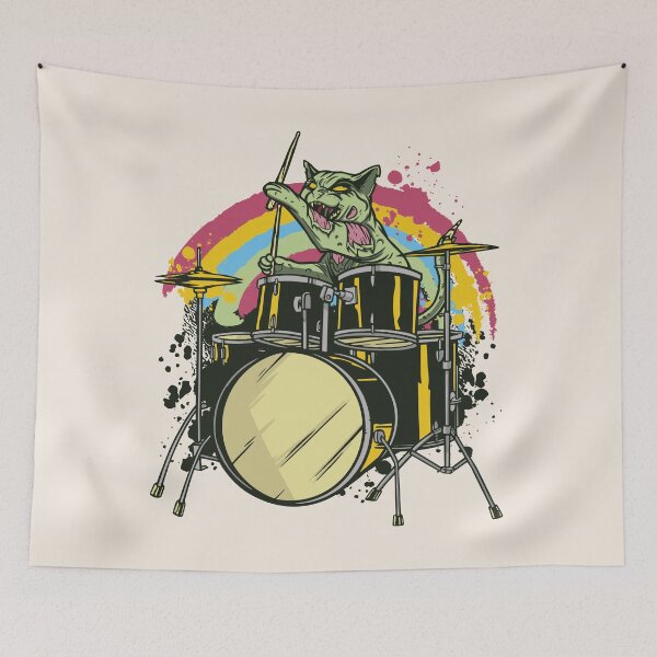 Item preview, Zombie Cat Drummer // Funny Halloween Spooky Cat designed and sold by SLAG-Creative.
