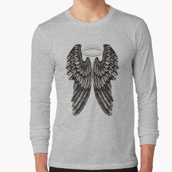 Angel Wings and Halo | Vintage Wings | Black and White | Long Sleeve T-Shirt