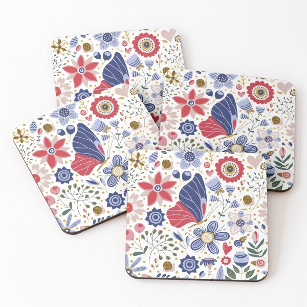 Item preview, Red & Blue Floral Pattern sketch style. designed and sold by TeeRayBee.