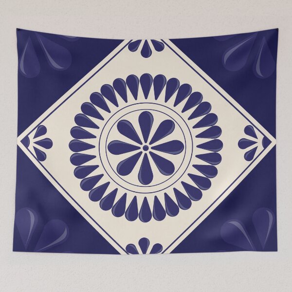Item preview, Mexican Talavera Blue Floral Tile by Akbaly designed and sold by Akbaly.