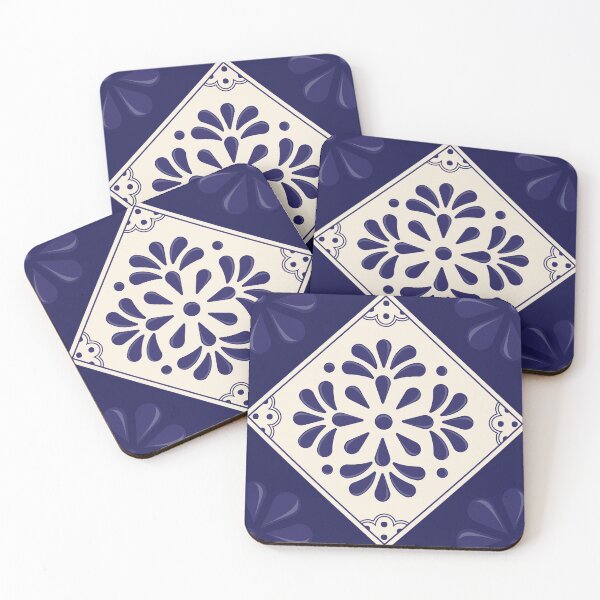 Item preview, Blue Abstract Floral Talavera Tile by Akbaly designed and sold by Akbaly.